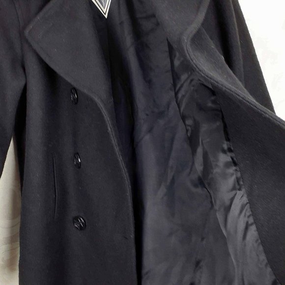 Marvin Richards wool blend double breasted pea coat Size 4 Black Nautical Navy - Picture 10 of 12